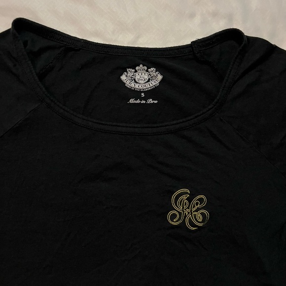 Vintage Y2K Juicy Couture Black and Gold Boat Neck Long Sleeve Top - Size S - Picture 3 of 6